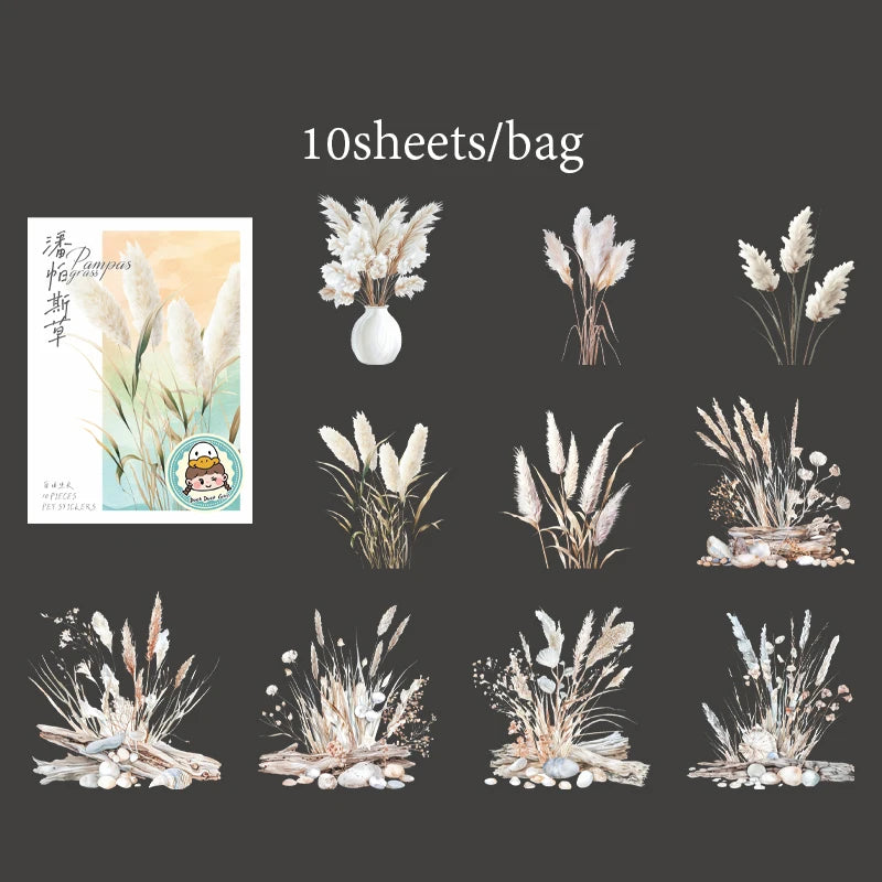 Stickers 10sheets/bag Pampas Grass Stickers Handbook Stationery DIY Handmade Scrapbook & Journal Decorative Sticker Packs Qme 4