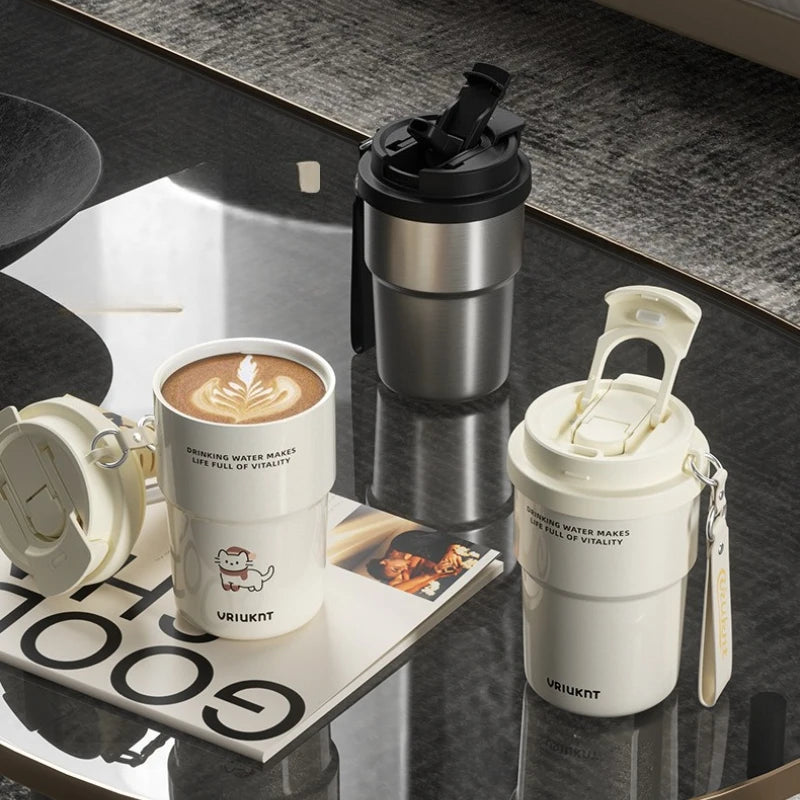 Simple Portable Ceramic Inner Lined Straw Tumbler Coffee Cup Qme