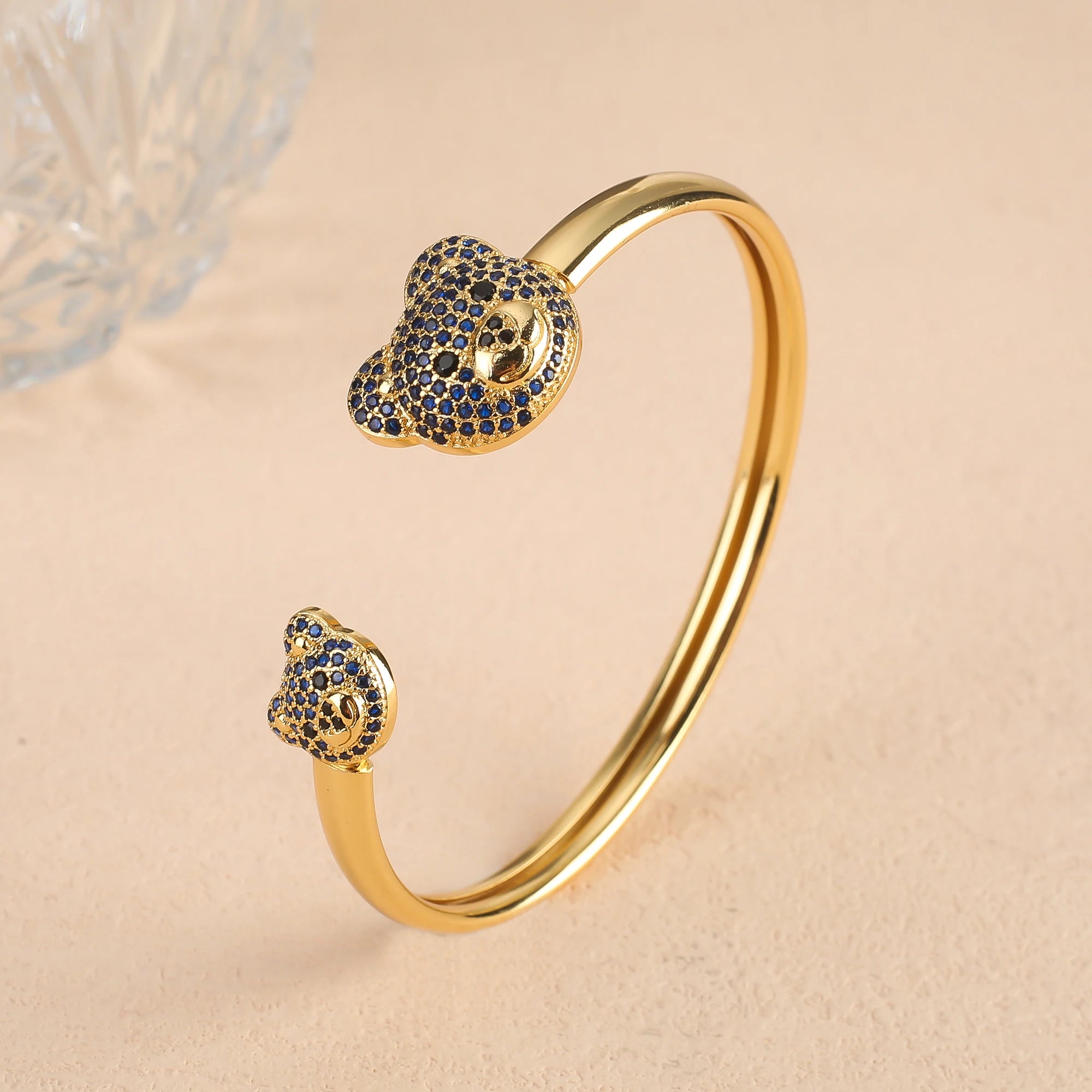 5 Color Cute Zircon Bear Open Cuff Bangle Copper Gold Plated Hip Hop Animal Bracelet Charming for Woman Girl Daily Wear Jewelry Qme 3