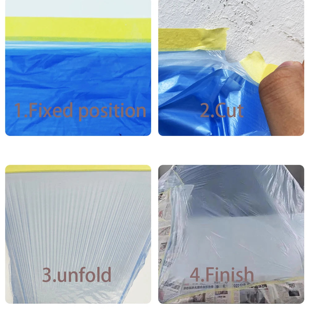 5 Rolls Masking Film for Painting Pre-Taped Drop Cloth PE Film Automotive Paint Coverage Sheet for Kitchen Fume Furniture Dust Qme