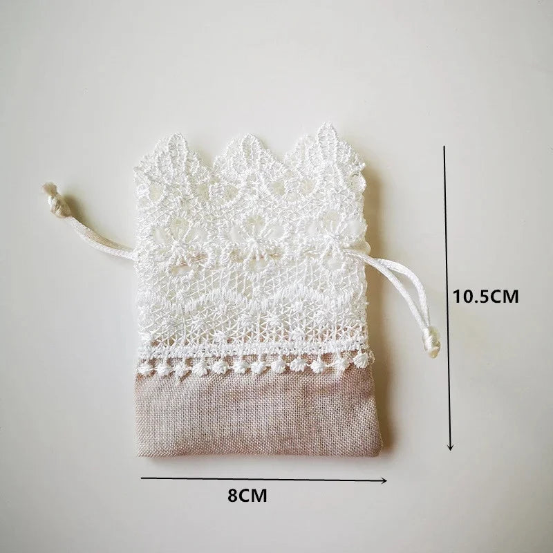 Lace Wedding Candy Bag European Brocade Drawstring Embroidery Qme Beige 10Pcs