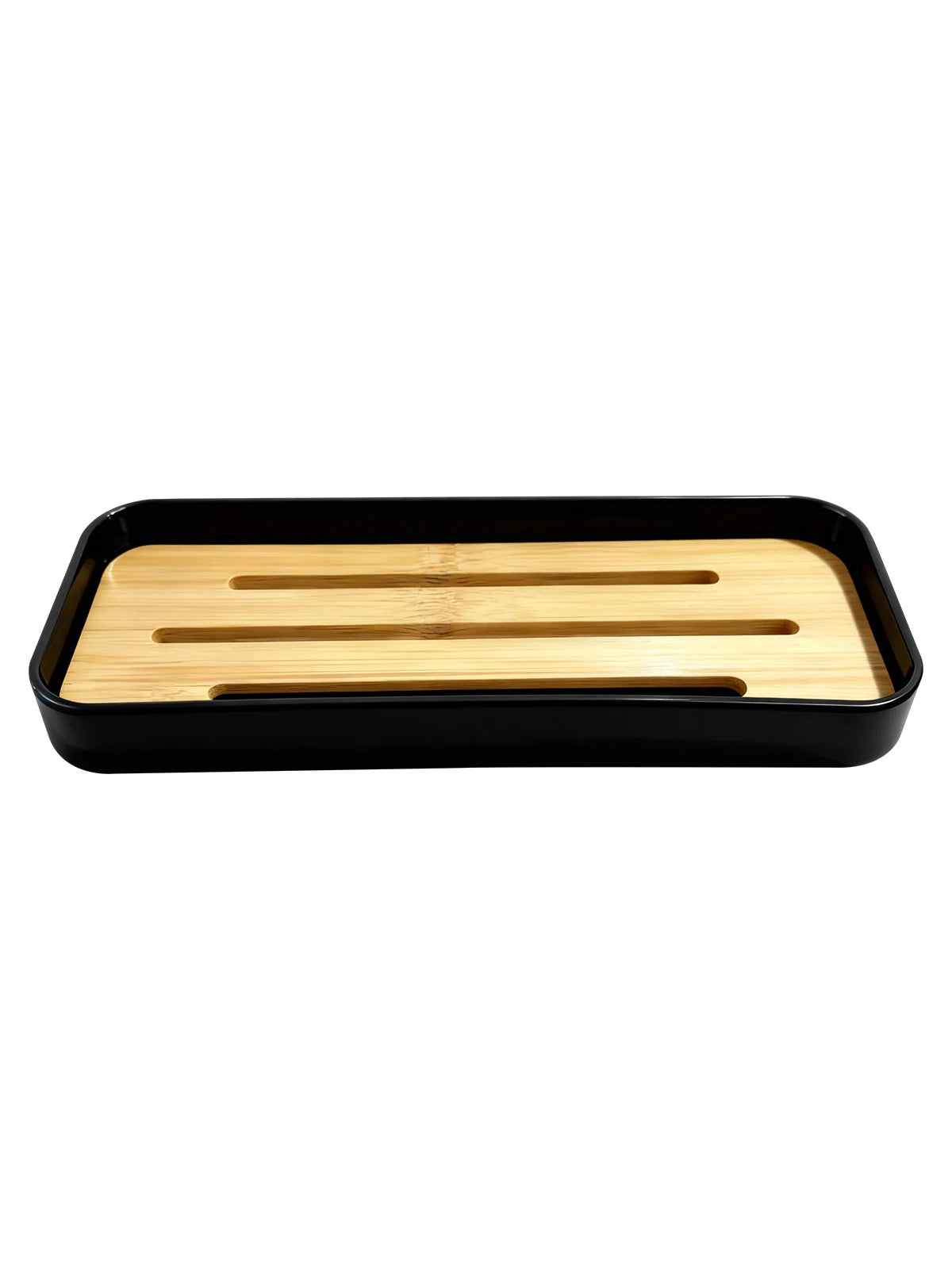 Bamboo Soap Dish Bottles Holder Tray Removable Countertop Drain Tray Candle Perfume Jewelry Organization Bathroom Vanity Tray Qme black