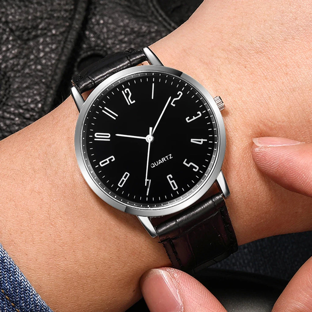 5 pçs/set relógio masculino moda árabe dial pulseira de couro masculino relógios de negócios pulseiras conjunto (sem caixa) Qme