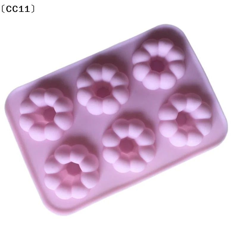 6Cavity Flower Shaped Silicone Donut Mold 3D Fondant Cake Chocolate Qme