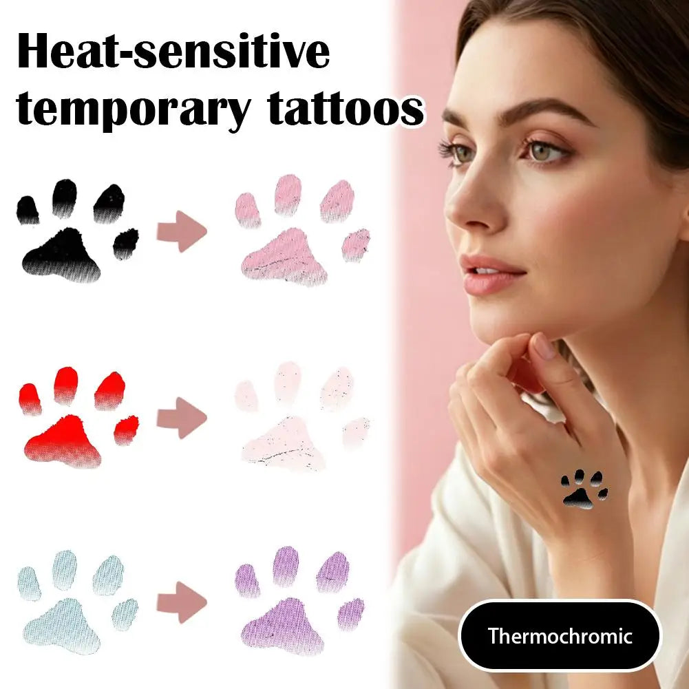 Temporary Tattoos Temperature-sensitive Paw Print Face Cat Stickers Qme