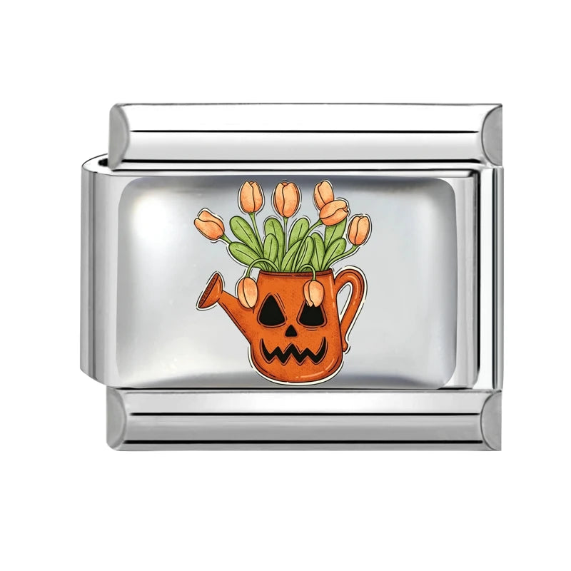 New 2026 Design Halloween Cherry Bow Pumpkins Ghost Italian Charm Links Fit 9MM Stainless Steel Bracelet Jewelry DIY Making Gift Qme S 2