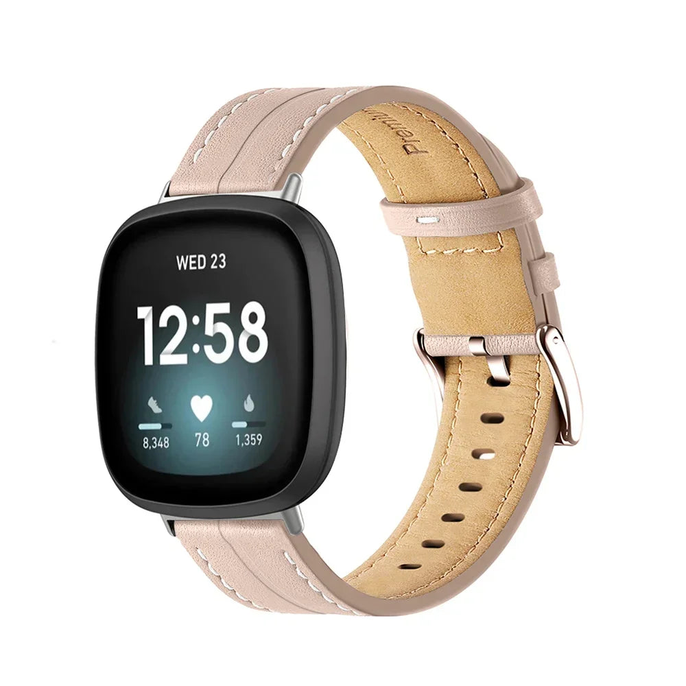 Genuine Leather Strap For Fitbit Versa 2 Lite Band Smart Watch Bracelet For Fitbit Versa 3 4 Sense 2 Correa Watchband Pin Buckle Qme Light Pink For Fibit Sense 2
