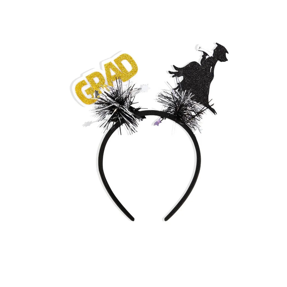Celebrate Graduation Headband Non-slip Shiny Doctor Hat Hair Hoop with Tassels Glitter Graduation Cap Hairband Party Favors Qme Style 2