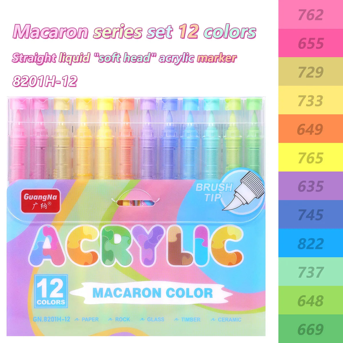 12 Colors/box Soft Tip Acrylic Marker Pens Set Water Resistant Paint Pen for Rock Wood Glass Canvas Graffiti DIY Art Stationery Qme 8201H-12