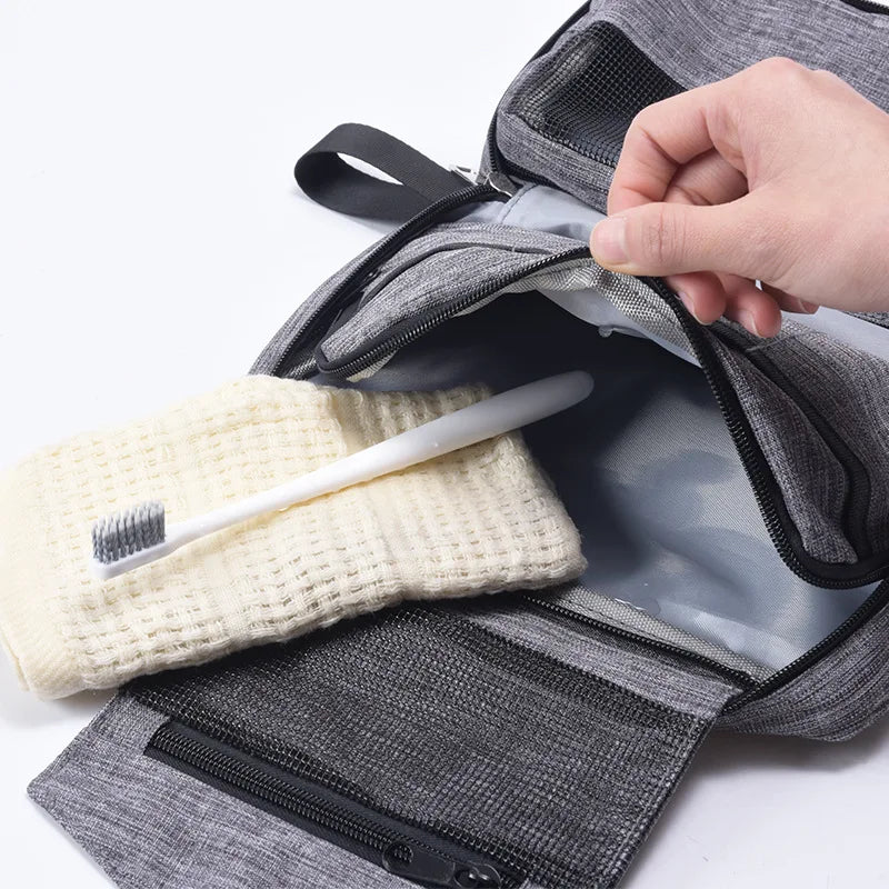 A Men Portable Hanging Wash Storage Bag Waterproof Large Capacity Cosmetic Organizer Travel Shaving Skincare Accessories Bag Qme