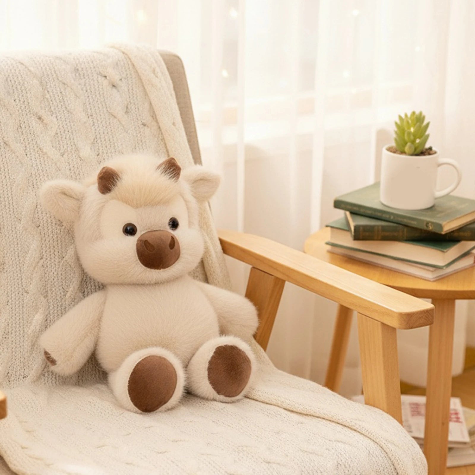 Adorable Highland Cattle Plush Toy 45cm Huggable Running Cow Stuffed Animal Made with Premium Soft Fabric, Soothing Companion Qme
