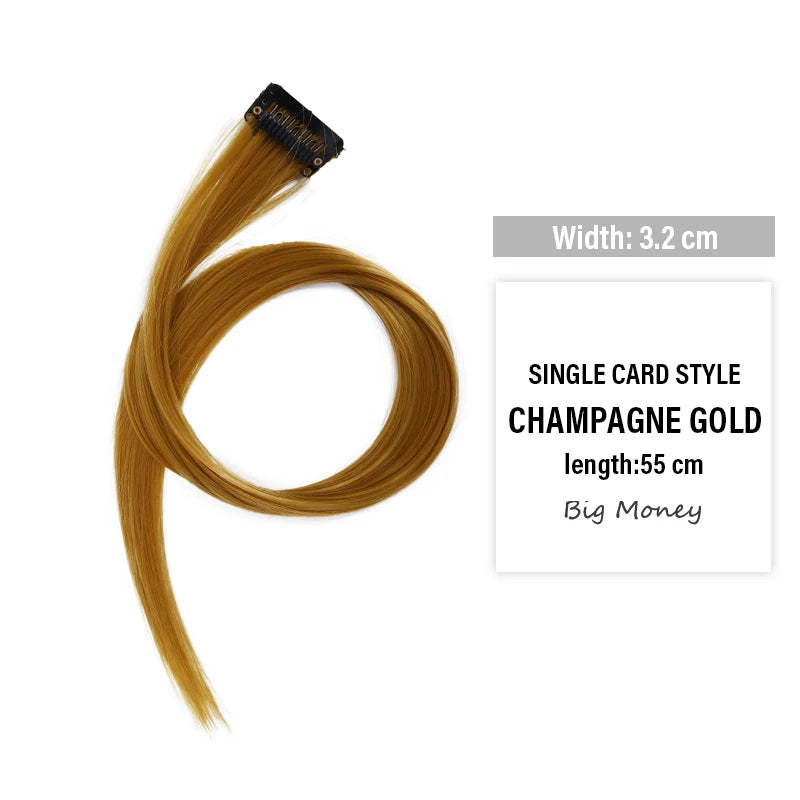 Colored Clip-in Hair Extensions - 55cm High-Temp Matte Fiber, Seamless Realistic Synthetic Fiber Hair Pieces Styling Accessories Qme champagne golden