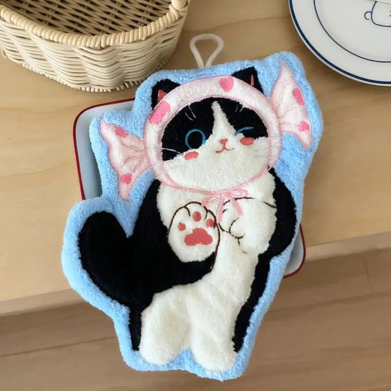 Kitchen Kawaii Cat Hand Wipe Cleaning Cloth Bathroom Hanging Towel Qme D
