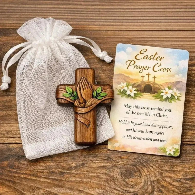 Small Pocket Prayer Cross Card Portable Wooden Bag Easter Christmas Qme B