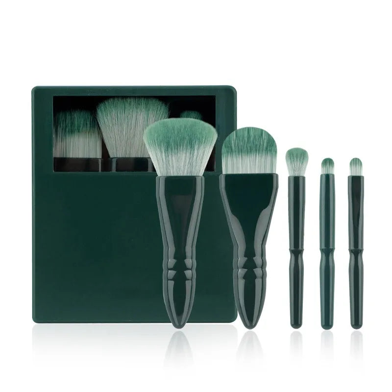 Travel Makeup Brushes Hard Case Mirror Portable Mini Go Women Girls Qme Green