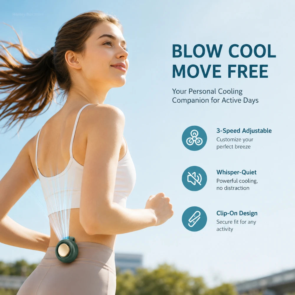 Compact Wearable Bladeless Fan Clip On Design Quiet 3 Speed Electric Cooler For Shirt Waist Outdoor Camping Travel Cooling Qme