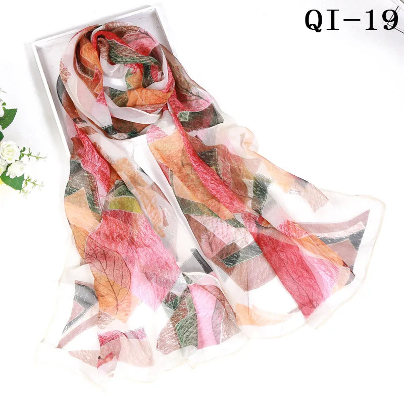 Painting Lotus Beach Sun Protection Chiffon Georgette Scarf Women