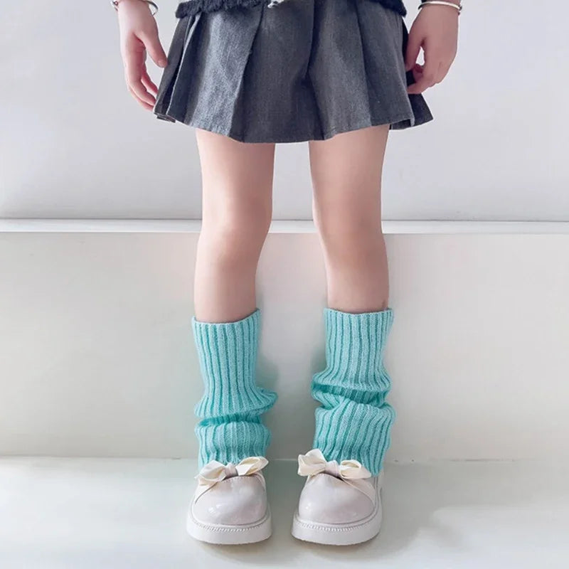 Sweet Girls Candy Color Korean Kids Leg Warmers Knitted Foot Cover Children Solid Autumn Winter Elastic Versatile Elephant Socks Qme A08 28cm or 11.02inch
