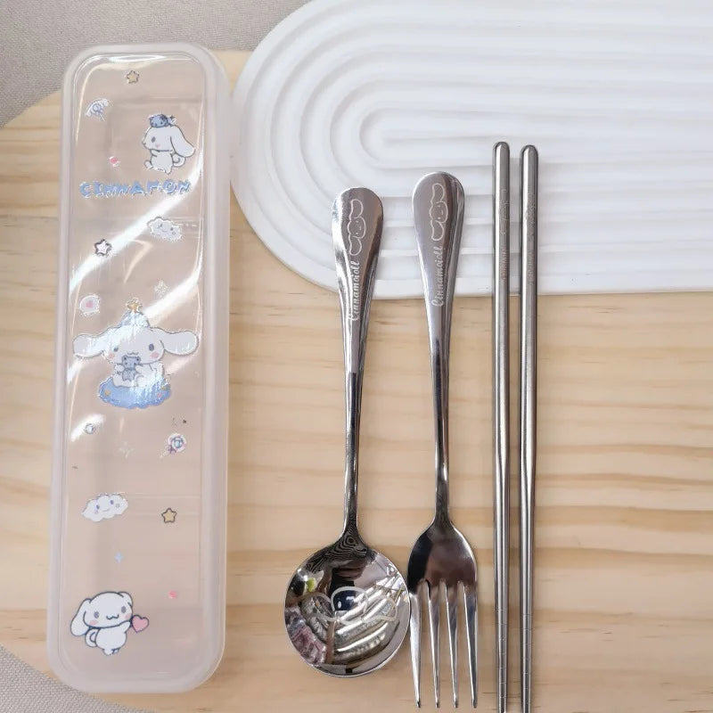 Kuromi Stainless Steel 3-Piece Portable Cutlery Set Cute Cartoon-Themed, Stylish Fork and Spoon Set Qme 4