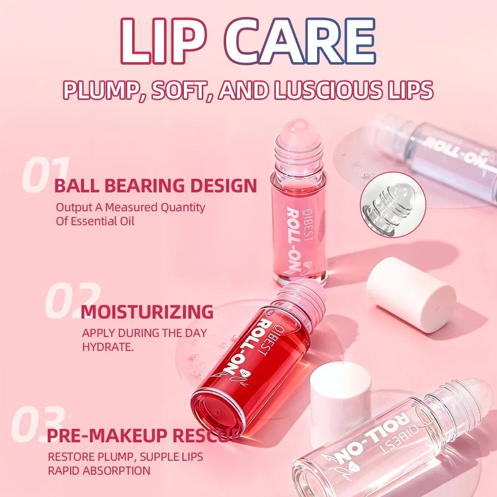 QIBEST 4Pcs Roll-On Lip Balm Moisturizing Clear Transparent Lip Oil Long Lasting Hydrating Rolling Bead Lip Gloss Woman Makeup Qme