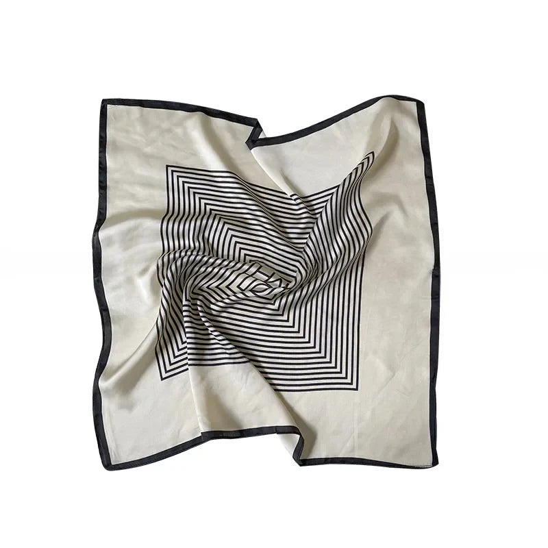 Women Silk Black and White Stripes Square Scarf Luxury Brand Female Beach Stoles Square Scarf Versatile for Spring Sum Qme