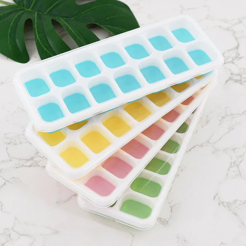 2/4Pcs Flexible Silicone Ice Cube Trays Compartments with Lids Reusable Fruit Infused Ice Maker Freezer Mold Kitchen Gadget Qme