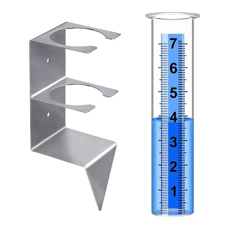 A02F-Rain Gauge With Stainless Steel Mounting Rack Holder-Rain Gauge For Outdoor For Yard Garden Fence Lawn Patio Farm Qme Silver Transparent