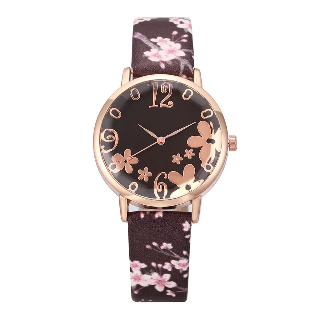 Watch for women with Colorful flowers small fresh printed belt Fashion Ladies Quartz Watch Exquisite watch часы женские Qme brown