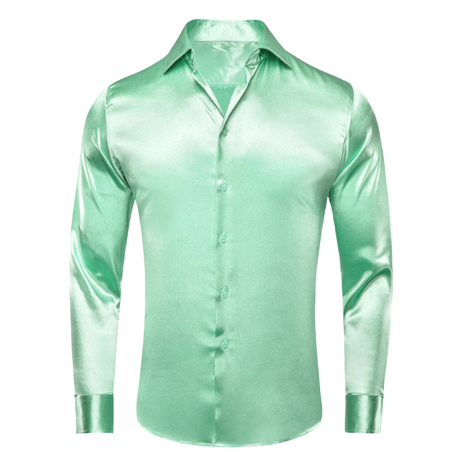 Hi-tie Plain Satin Silk Mens Dress Shirts Long Sleeve Suit Shirt Qme CY-1510 S