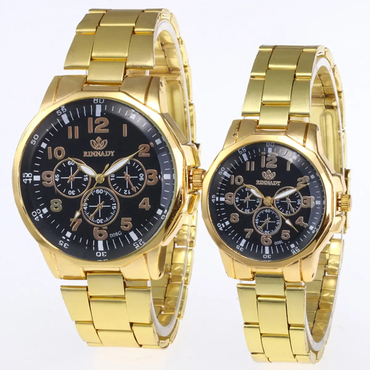 2pcs Classic Simple Quartz Watches Stainless Steel Watch Couple Watch Qme gold black