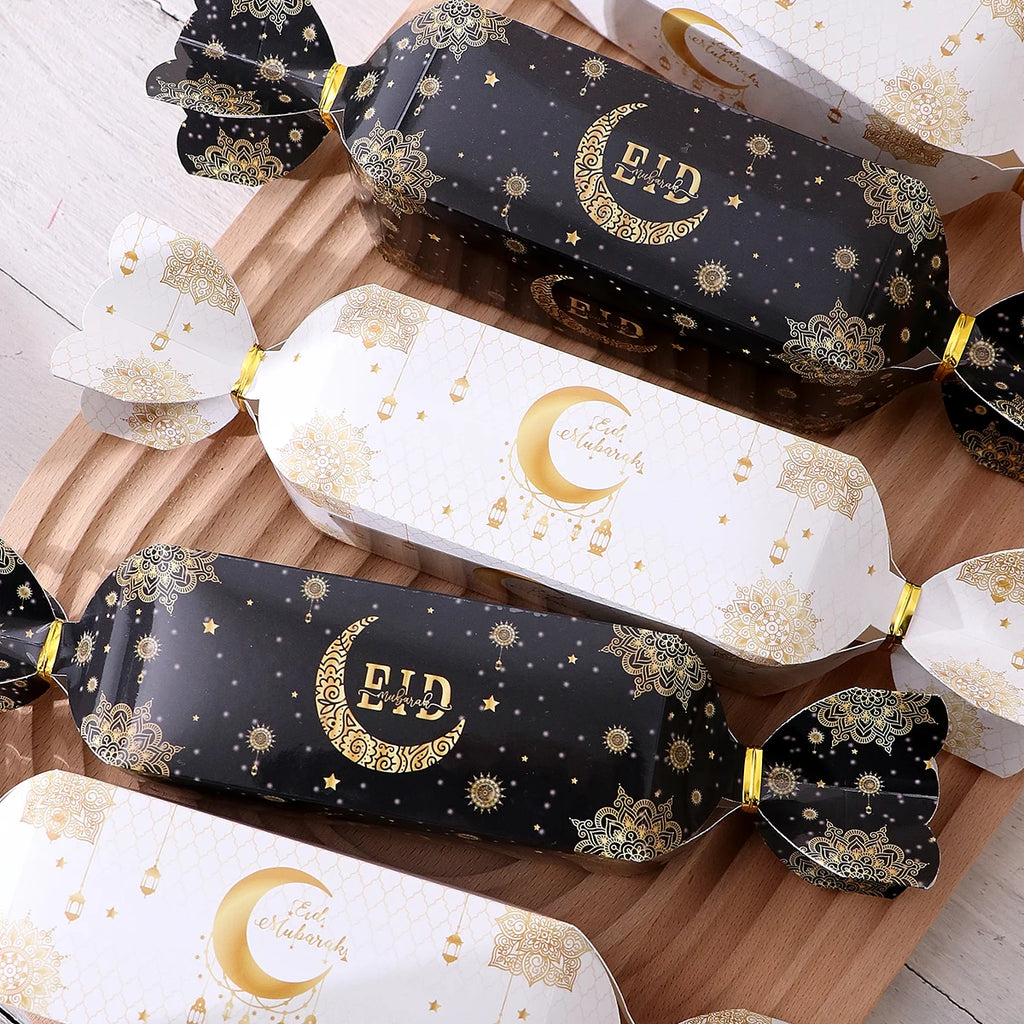 5 Elegant Eid Gift Bags with Gold Hanging Lantern Designs and Ribbon Ties, Luxurious Ramadan and Eid Gift Bags, Suitable for Dates, Candies, Chocolates, Mini Gifts, Party Favors, Eid Sweets, Family Gatherings, Holiday Gift Pa Qme