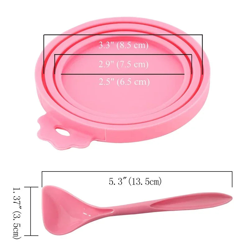 2pcs/set Reusable Pet Food Can Cover and Spoon Portable Dogs Cat Storage Tin Cap Lid Seal Cover Health Pet Supplies Pet Lids Can Qme