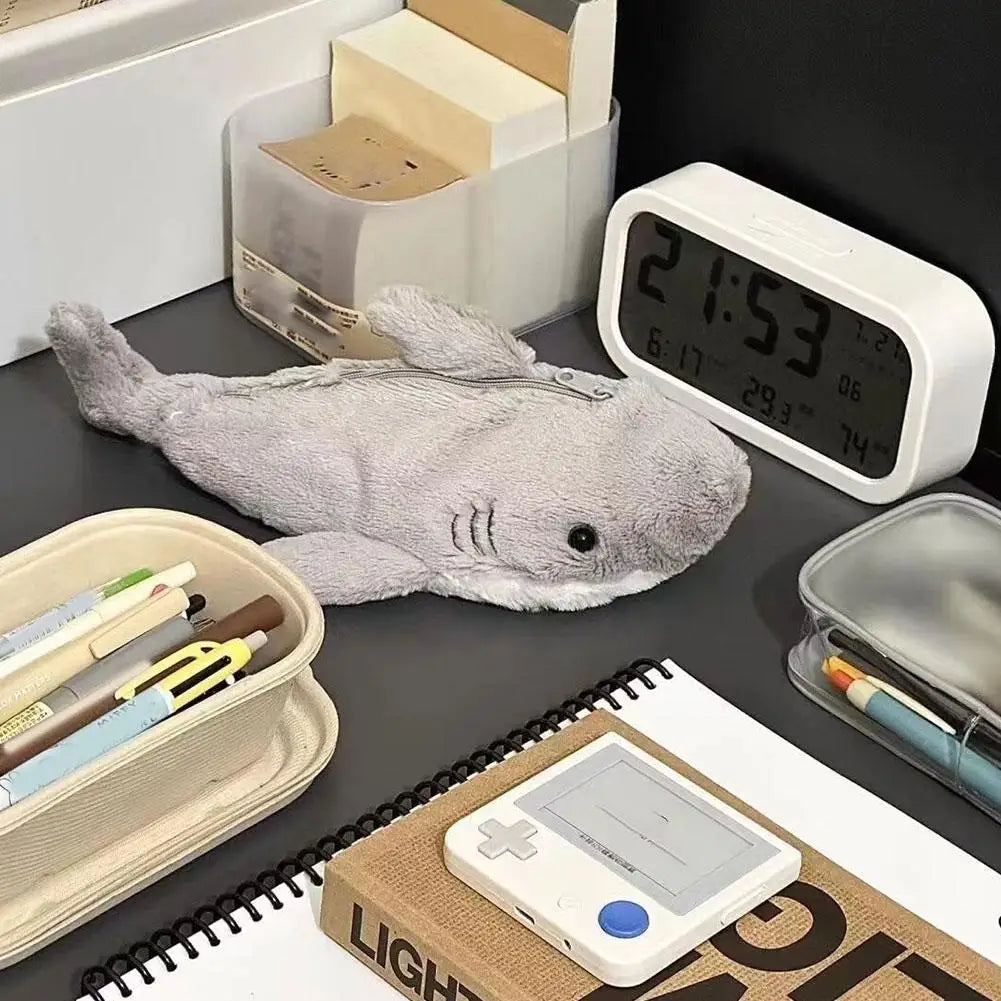 Cute Plush Shark Pencil Case Student Stationery School Supplies Kawaii Doll Back To School Storage Bag Pen Bag Stationery Qme