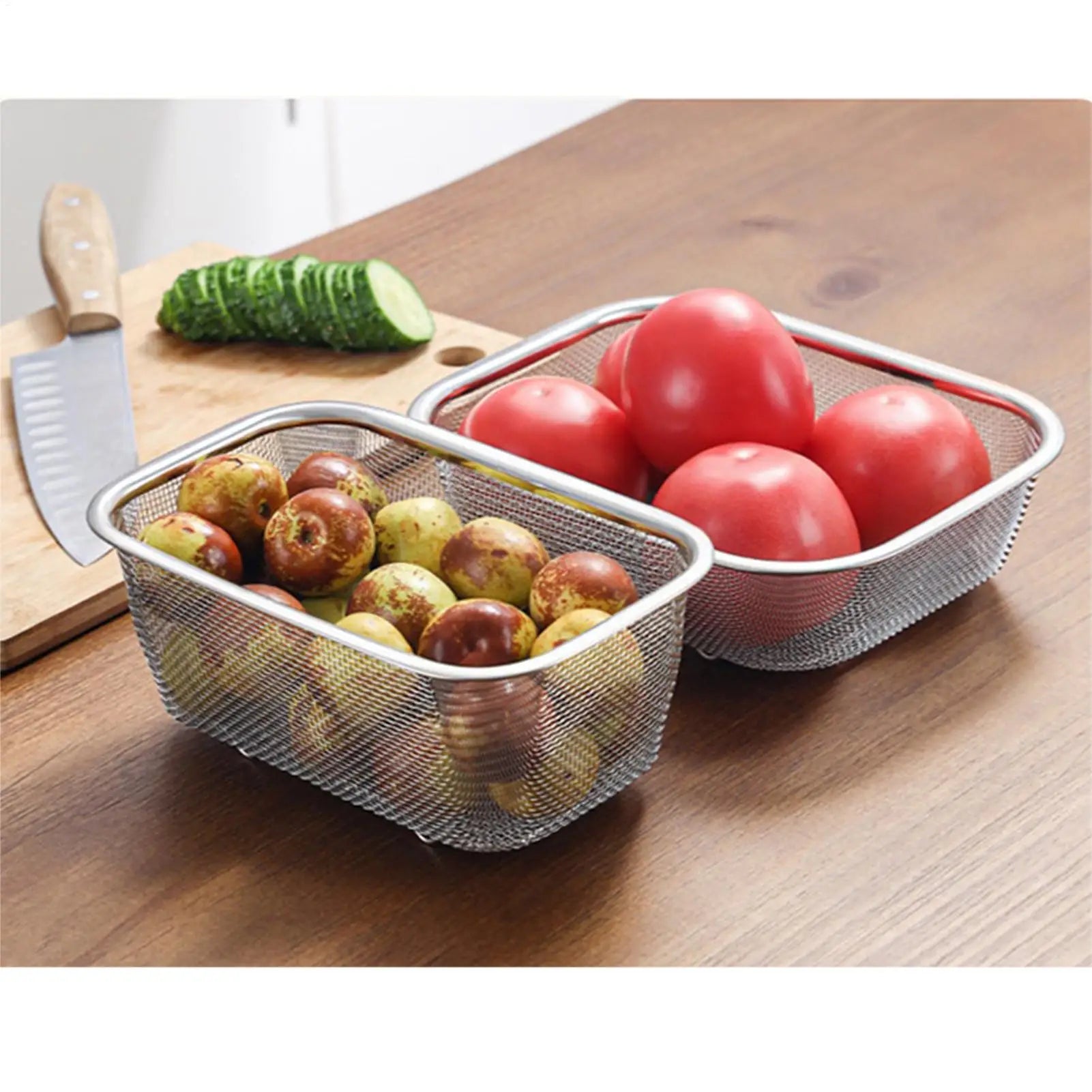 Rectangle Colander Basket Stainless Steel Wire Fine Mesh Strainer Qme