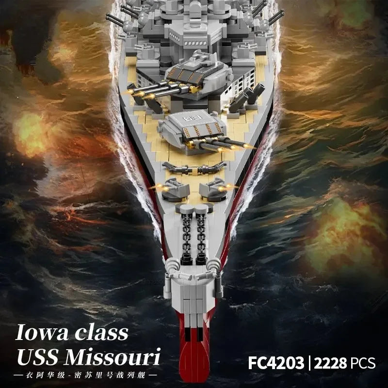 Military Battleship Series Missouri Battleship Crusier Model Building Blocks Bismarck Cruiser Boat Bricks Toy Kid Boy Gift Child Qme