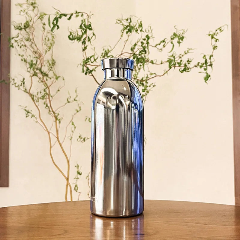 Mirror-finish Lidded Straight-body Insulated Cup Qme Silver 401-500ml