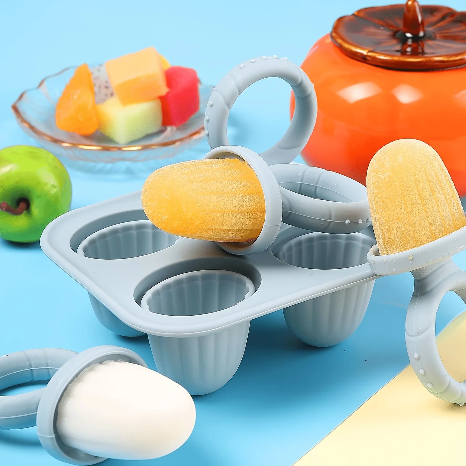 4-Pc Cube of Ice Popsicle Mold, Food Silicone Ice Cream Bar Mold Qme