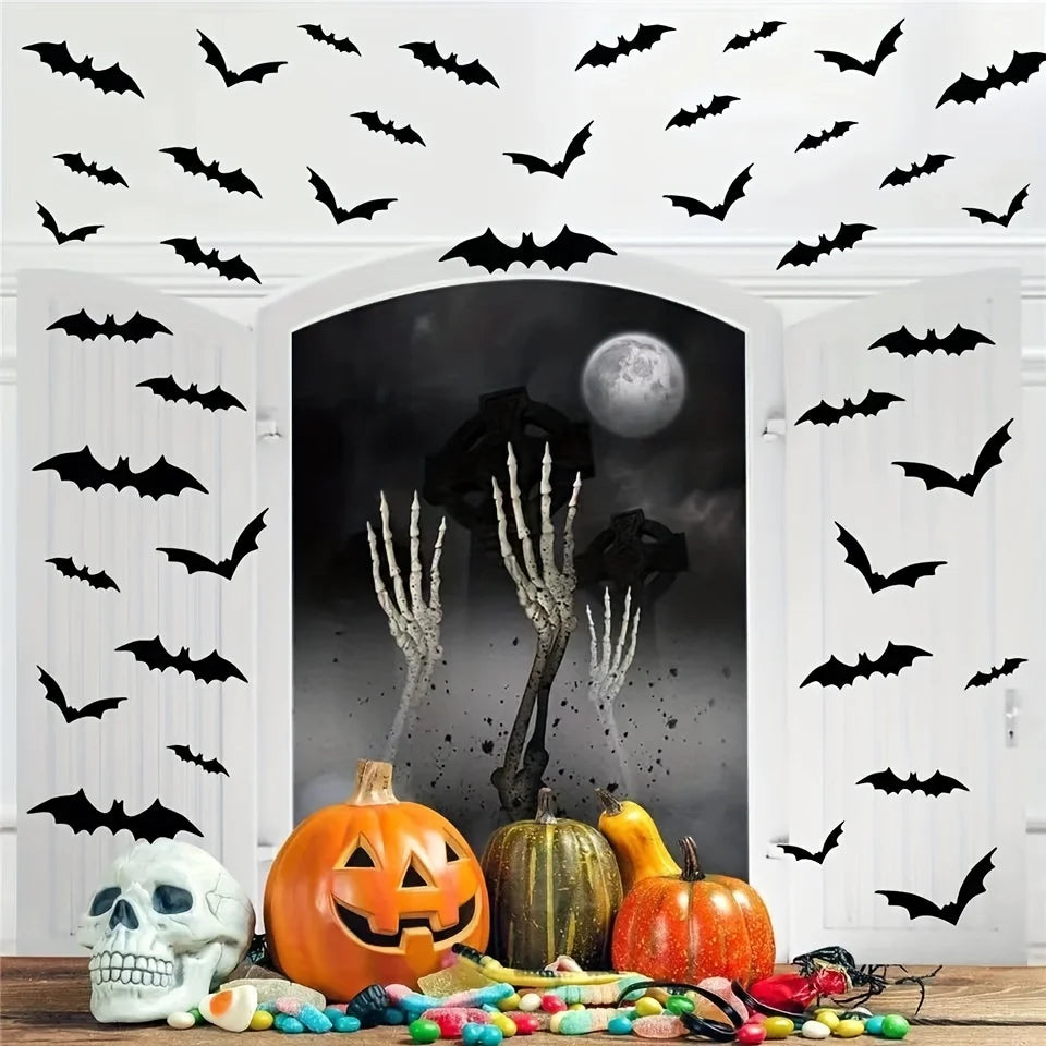 28-Piece 3D Halloween Bat Decorative Wall Stickers Qme