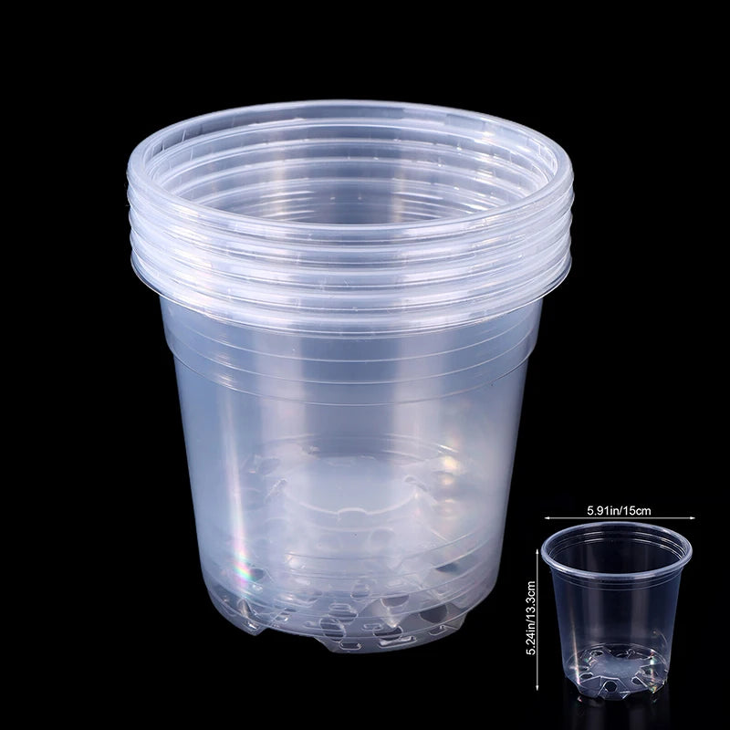5Pcs Transparent Plastic Flowerpot Drainage Hole Pot Gardening Root Growth Visibility For All Plants Water Damage Protection Qme E