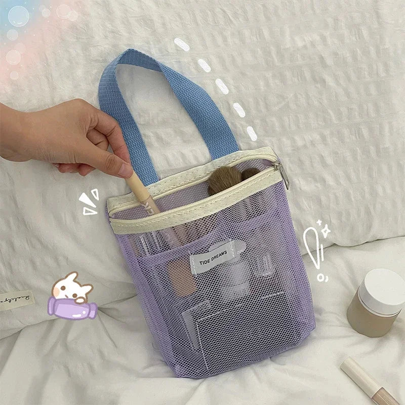 Mesh Makeup Toiletry Storage Bags Handbags Portable Travel Washing Qme