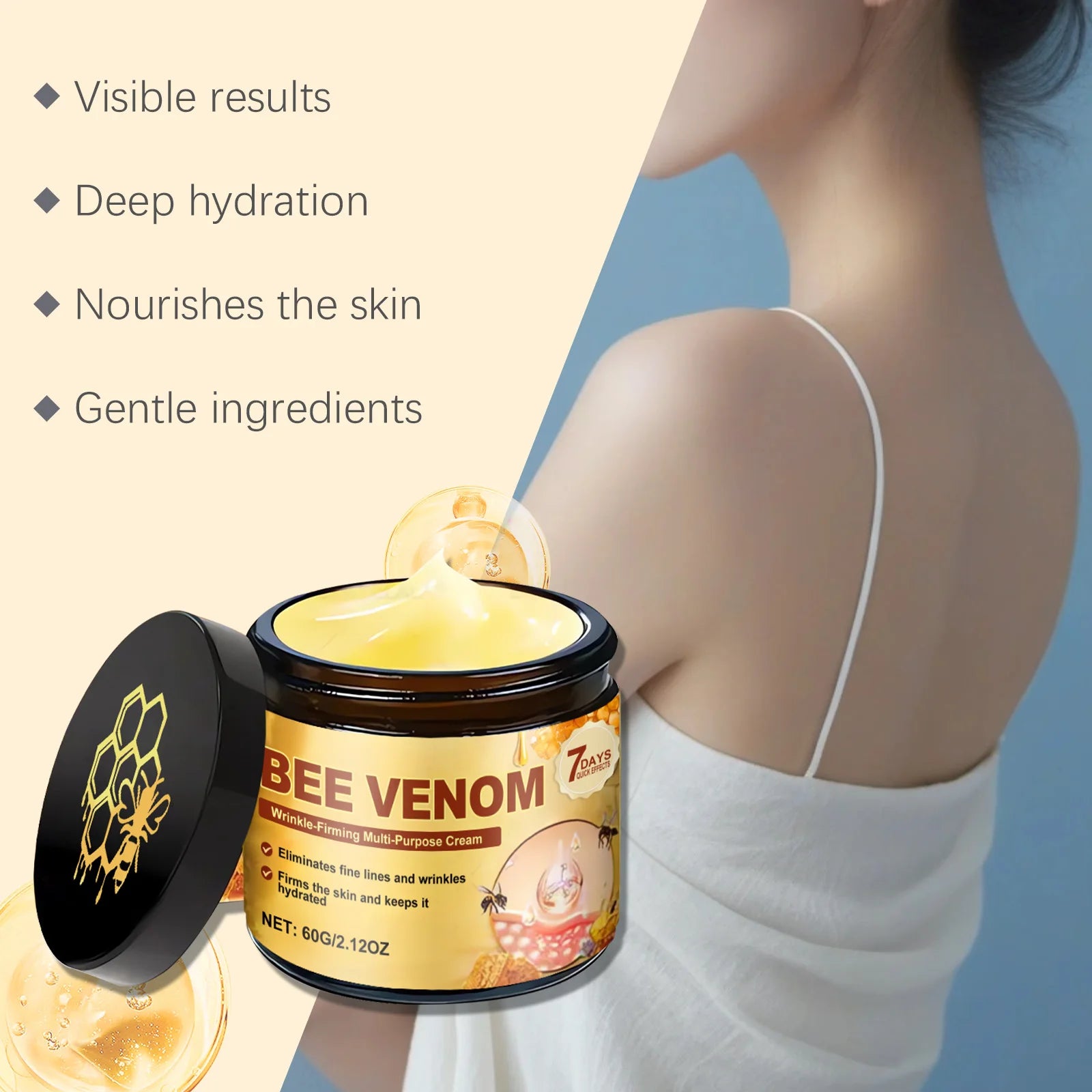 Bee Venom Firming Cream for Sagging Skin Lifting Tightening Anti Wrinkle Fade Fine Lines Hydrating Multi Action Body Cream Qme