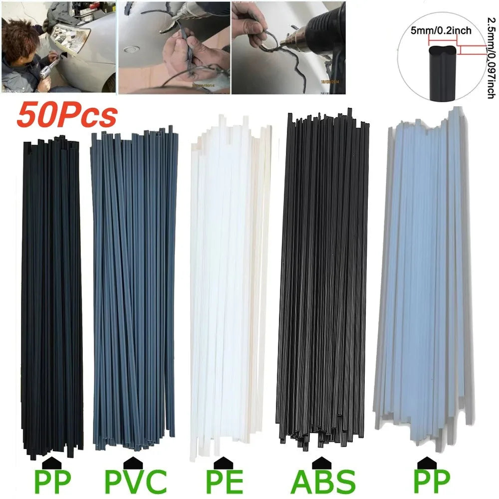 50pcs Plastic Welding Rods Set Hot Melt Adhesive PP/PE/PVC/ABS Polypropylene Welding Sticks for Car Bumper Repair Tools Supplies Qme PP Black 10pcs