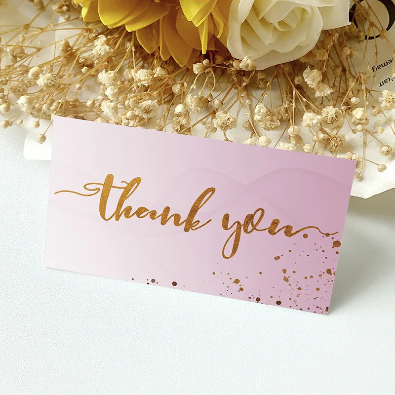 50pcs/ Pack Gold Textured Thank You Cards, Suitable For Weddings, Business, Party Invitations, Holiday Cards Qme