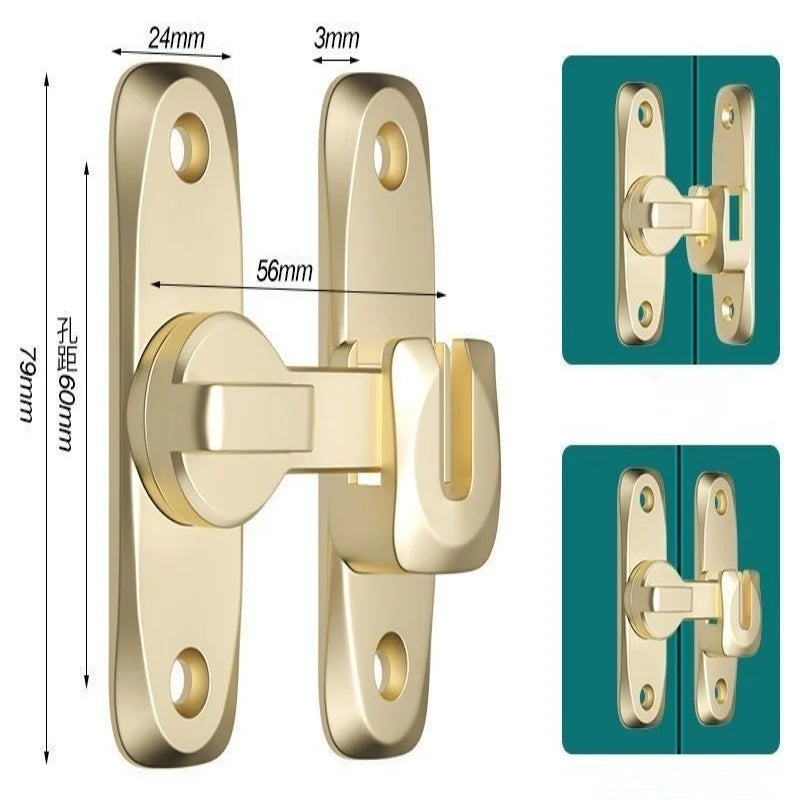 Non Perforated 90 Degree Barn Door Lock Sliding Door Lock Pin Buckle Kids Safety Alloy Locks Bolt Hooks Sliding Gate Buckles Qme Gold 1 set