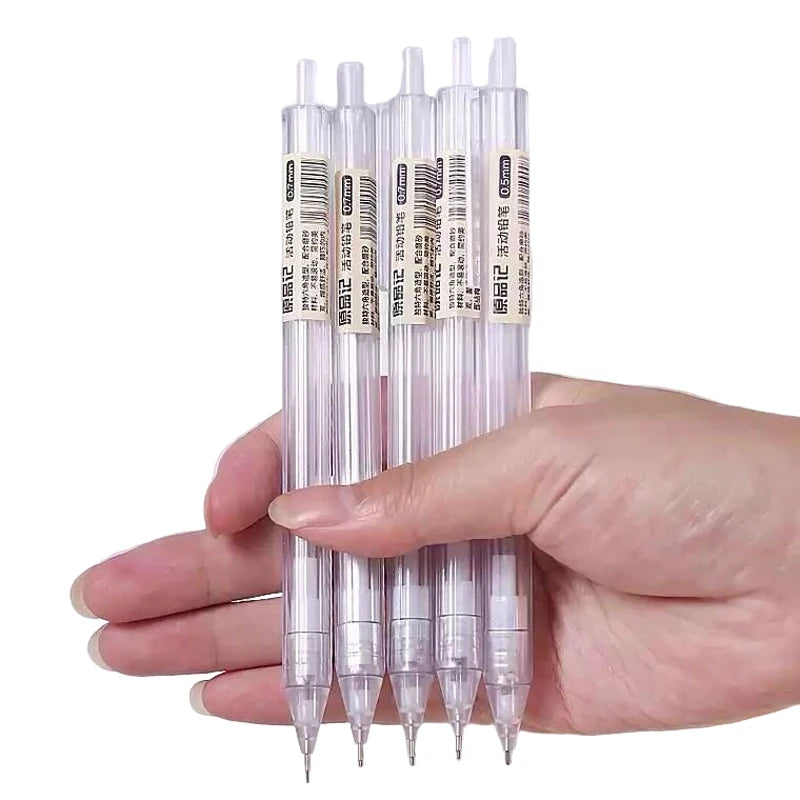 5 Pcs/Set Mechanical Pencil White Simple Automatic Pen 0.5/0.7mm for Students School Supplies Office Accessories Stationery Qme