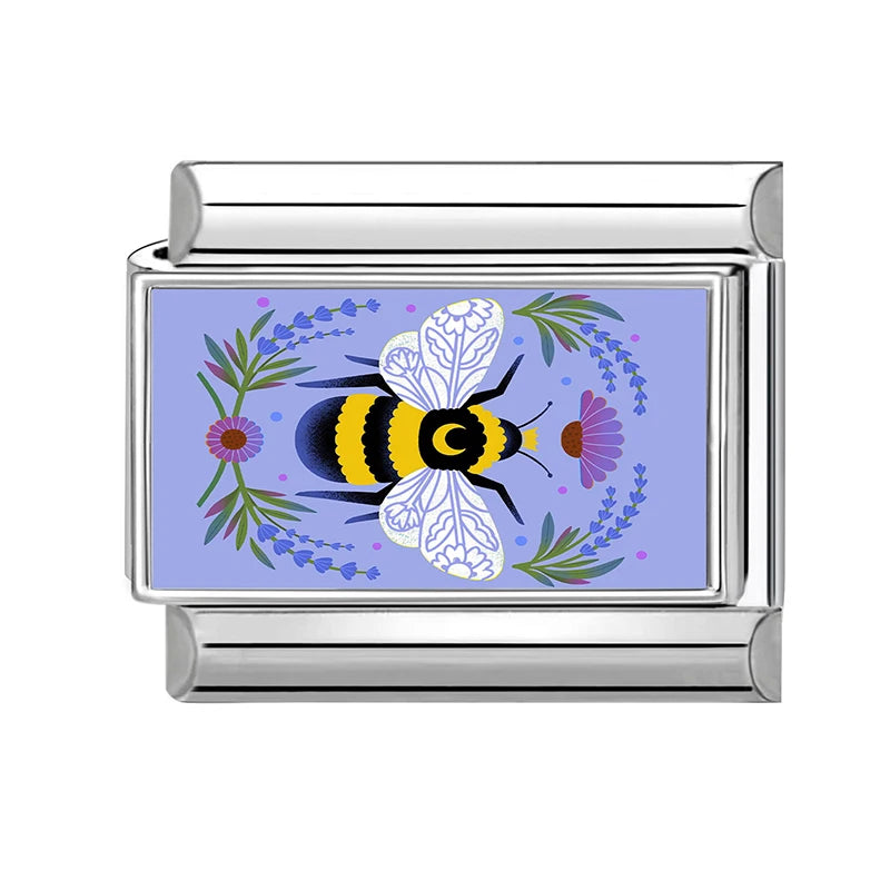 New Y2K Colorful Flowers Butterfly Bees Rose Dogs Swan Italian Charm Links Fit 9MM Stainless Steel Bracelet DIY Making Jewelry Qme S 2
