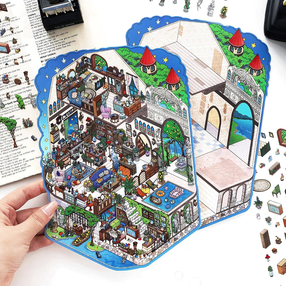 4sheets/bag House Corner Miniature Diorama Stickers Stress Relief for DIY Craft Birthday Gifts Teaching Rewards Qme