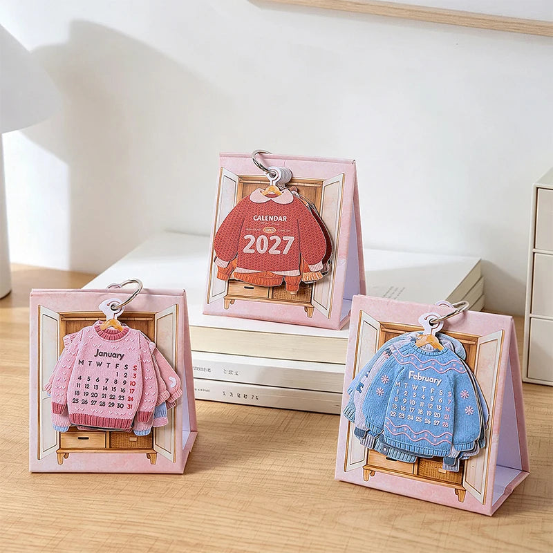 2027 Cute Creative Wardrobe-Shaped Mini Clothes Desk Calendar, Desktop Ornament, Tearable Calendar & Journal Scrapbook Material Qme