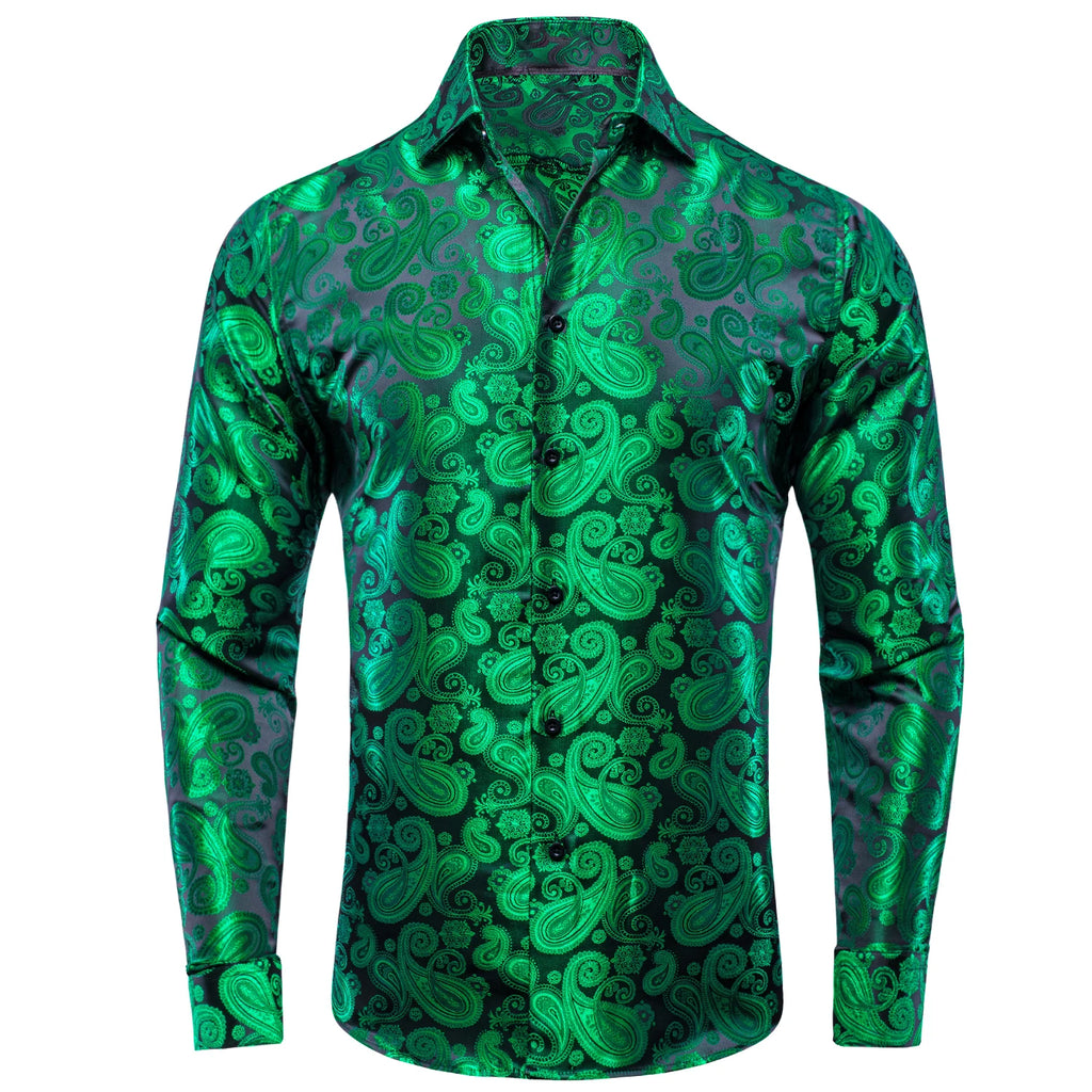 Hi-Tie Jacquard Paisley Mens Dress Shirts Long Sleeve Lapel Suit Shirt Casual Formal Blouse 10 Colors Wedding Business Party Qme CY-1097 XXXL