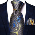 Grey Classic Men Necktie Pocket Square Formal Wedding Silk Business Qme N-3435